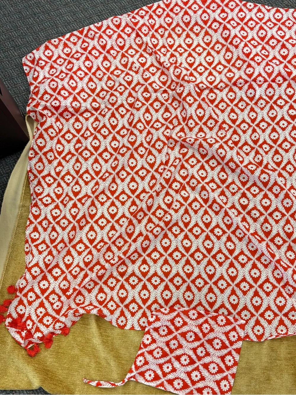 Stella & Dot Red and White Floral Print scarf with Tassel Detail & matching bag